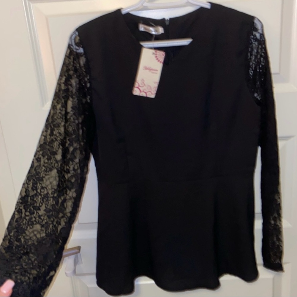 Elegant Black Lace Sleeve Top
